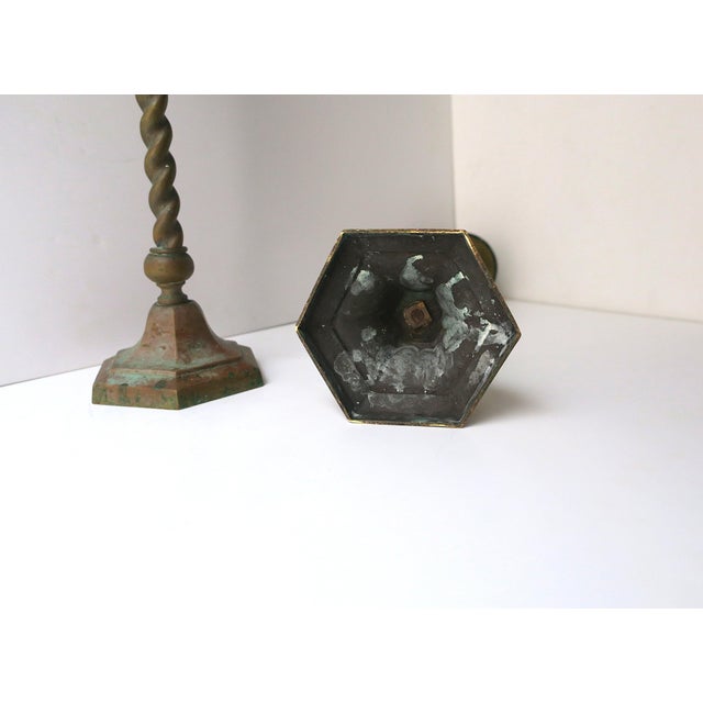 English Brass Barley Twist Candlestick Holders, Pair, Circa Late-19th Century For Sale - Image 9 of 15