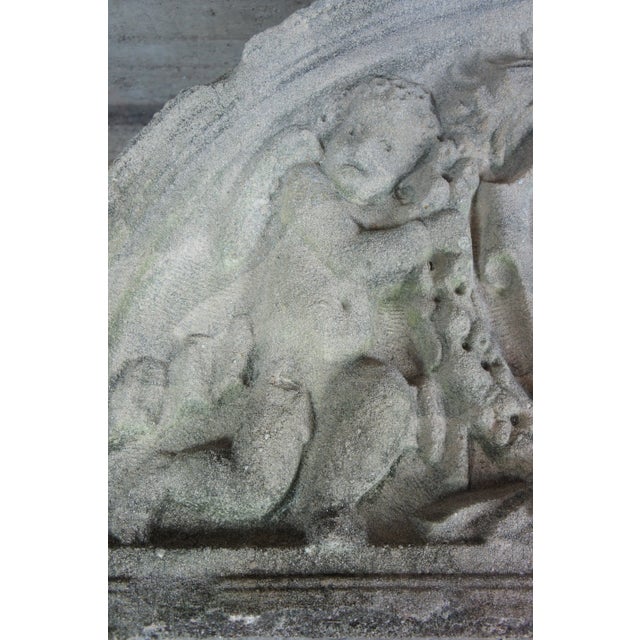 Concrete Victorian Demilune Sculptural Cherub Angel Garden Plaque For Sale - Image 4 of 9