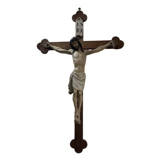 Antique Polychrome Wooden Crucifix, 1890s For Sale