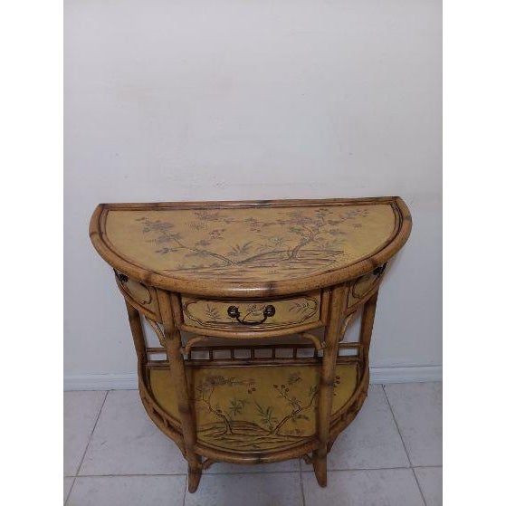Vintage Faux Bamboo Console Table Hand Painted Chinoiserie Maitland Smith For Sale In Naples, FL - Image 6 of 8