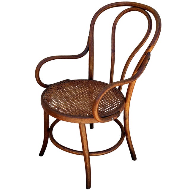 Traditional Early 20th Century Vienna Secession Bent Oak & Cane Armchair No 18 Attributed to Jacob & Josef Kohn for Thonet For Sale - Image 3 of 8
