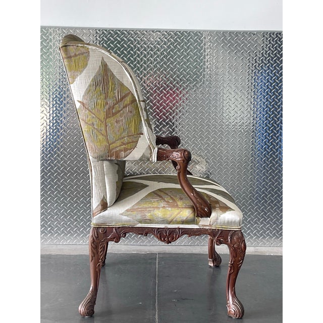 Antique Carved Mahogany Library Chair, Recently Reupholstered For Sale In Naples, FL - Image 6 of 12
