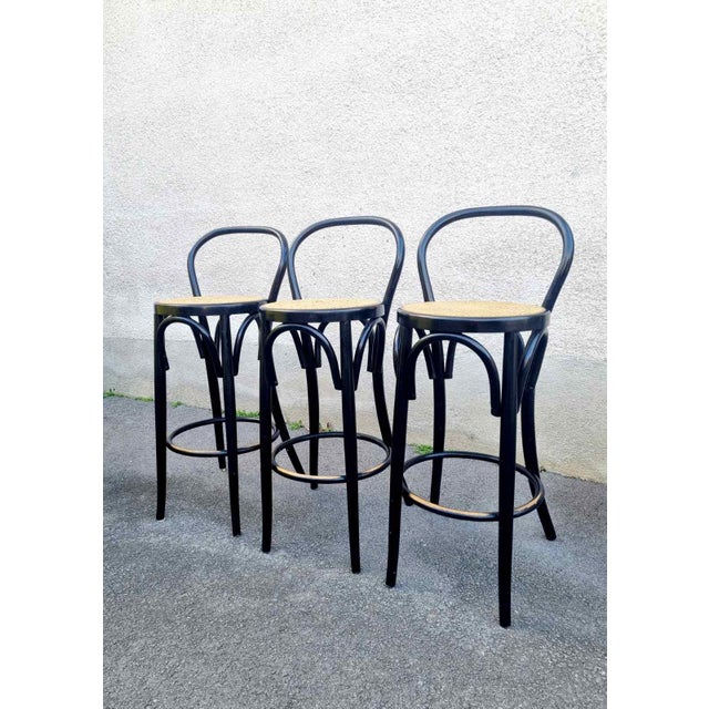 Mid-Century Modern Bentwood Bar Stools, 1980s, Set of 3 For Sale - Image 6 of 14