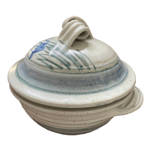 Vintage Signed Mason & Holder Soup Tureen With Blue Iris Motif, Speckled Stoneware From Tom Mason & Susan Holder Pottery Studio, Art Pottery
