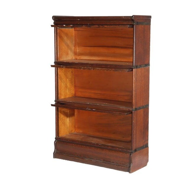 Antique Arts & Crafts Oak 3 Stack Barrister Bookcase Circa 1920 For Sale - Image 4 of 9