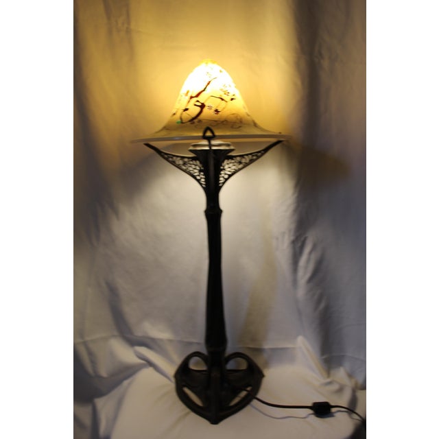 1980s 1980s Art Nouveau Lamp Art Glass Shade Bronze Casting after Louis Majorelle For Sale - Image 5 of 18