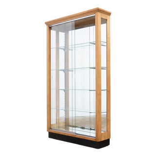 Display Cabinet in Light Walnut with Sliding Glass Doors, 1930 For Sale