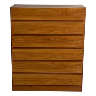 In Style of Arne Wahl Iversen Teak 6 Drawer Tall Highboy Dresser Denmark Mid-Century Modern 1960s For Sale