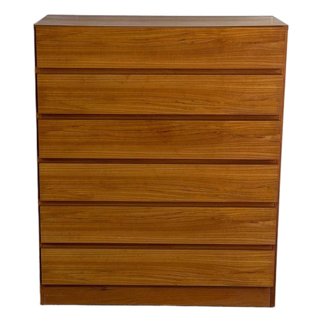 In Style of Arne Wahl Iversen Teak 6 Drawer Tall Highboy Dresser Denmark Mid-Century Modern 1960s For Sale
