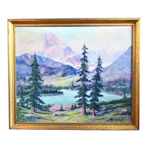 1950s Elizabeth Lobingier, The Garden Wall Glacier Park Landscape Oil Painting
