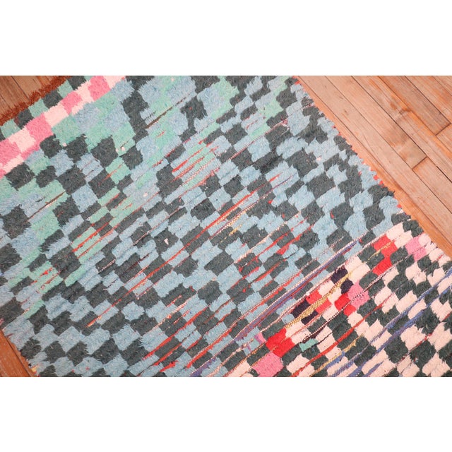 Mid 20th Century Vintage Zabihi Collection Moroccan Checkerboard Runner - 3'2" x 7'6" For Sale - Image 5 of 8