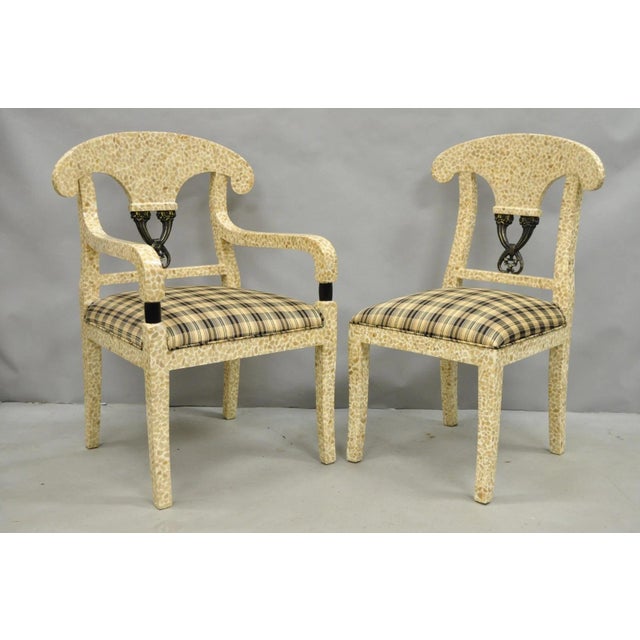 Vintage Enrique Garcel Tessellated Stone Inlay Regency Style Dining Chairs - Set of 6. Listing includes (2) Armchairs, (4)...