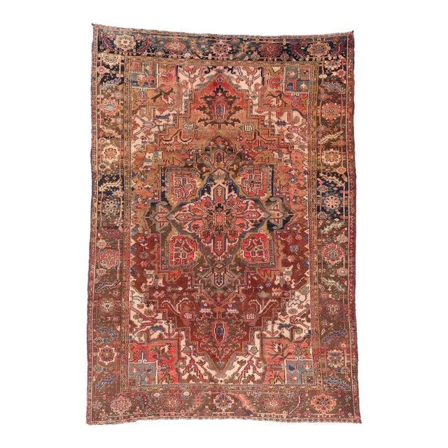 Vintage Persian Heriz Rug, 07'07 X 11'00 For Sale