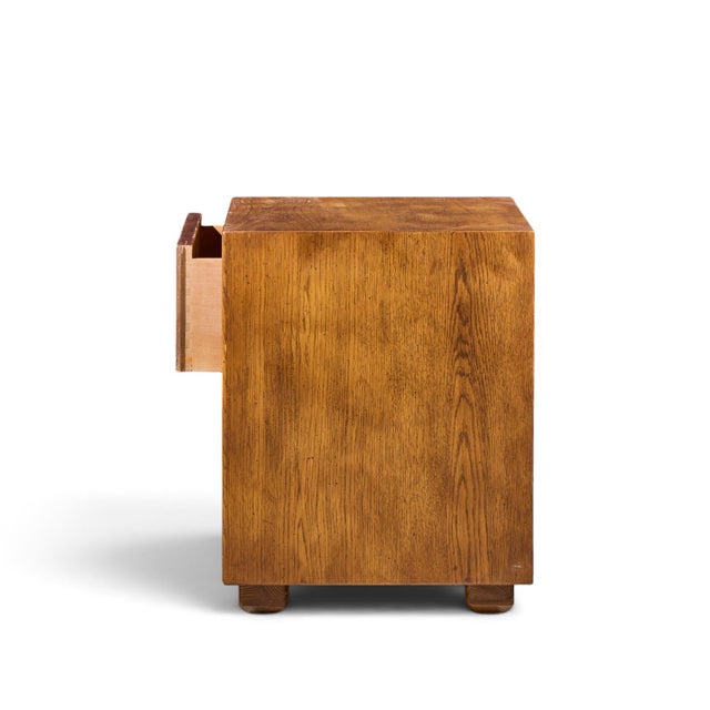 Mid 20th Century Henredon Campaign Mid Century Oak and Brass Nightstands - Pair For Sale - Image 5 of 12