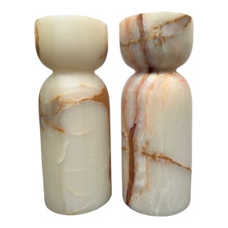 Pair of Stone Candle Holders for Pillar Candles For Sale