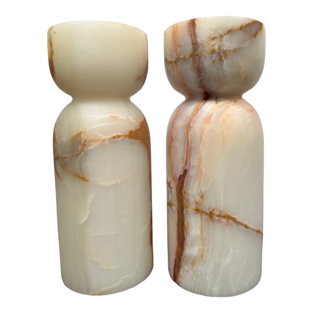 Pair of Stone Candle Holders for Pillar Candles For Sale