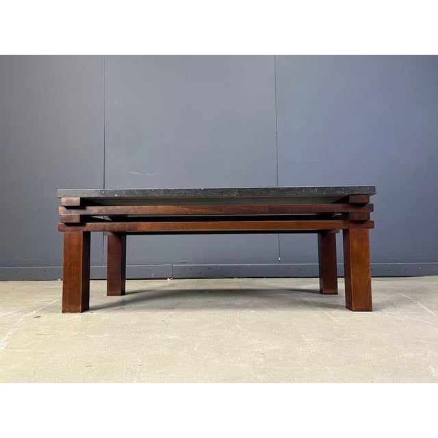 Vintage Belgian Stone and Wooden Coffee Table, 1970s For Sale - Image 4 of 11