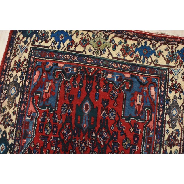Textile Hamedan Runner 4’4” X 9’10” Red Wool Vintage Tribal Hand-Knotted Oriental Rug For Sale - Image 7 of 15