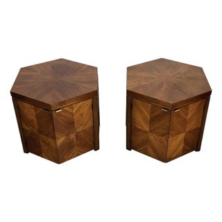 Pair of Lane Furniture Hexagonal Mid-Century Walnut Side Tables For Sale