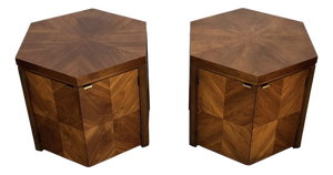 Pair of Lane Furniture Hexagonal Mid-Century Walnut Side Tables