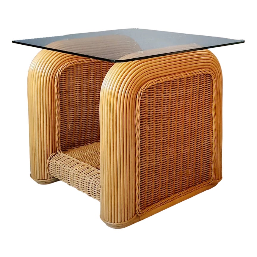 Rattan Table with Glass Top, 1980s | Chairish