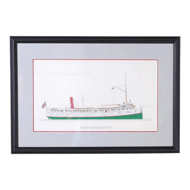 Marine Painting on Paper of a Great Lakes Steamship For Sale