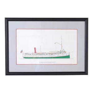 Marine Painting on Paper of a Great Lakes Steamship
