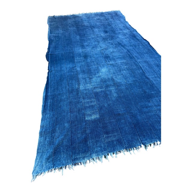 Vintage African Indigo Denim Mossi Mudcloth 78” L X 43” W Textile | No. 138 For Sale