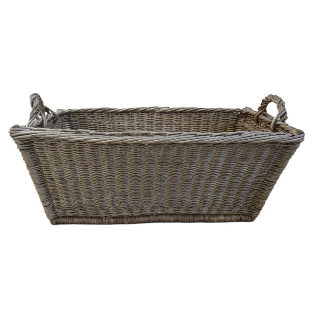 Mid 20th Century Rustic Primitive Farmhouse French Wicker Market Basket With Number Plate For Sale - Image 5 of 8