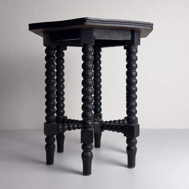 Small Antique Early 20th Century Hexagonal Walnut Side Tables with Turned Bobbin Legs, Italy, Set of 2 For Sale - Image 4 of 18