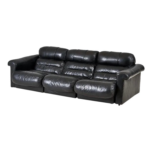 De Sede Black Leather Sofa, 1970 For Sale