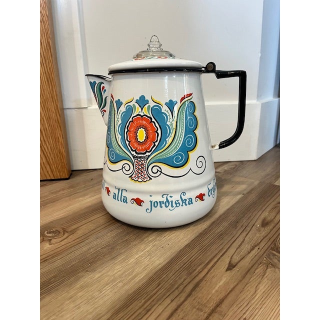 White Vintage Berggren Enamel Swedish Coffee Percolator For Sale - Image 8 of 8
