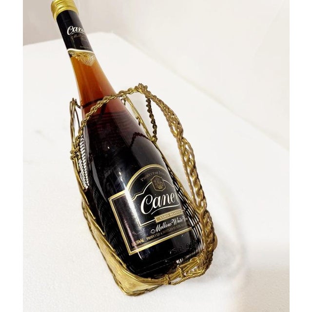 Metal 1940s Vintage French Brass Wine Basket Holder For Sale - Image 7 of 8