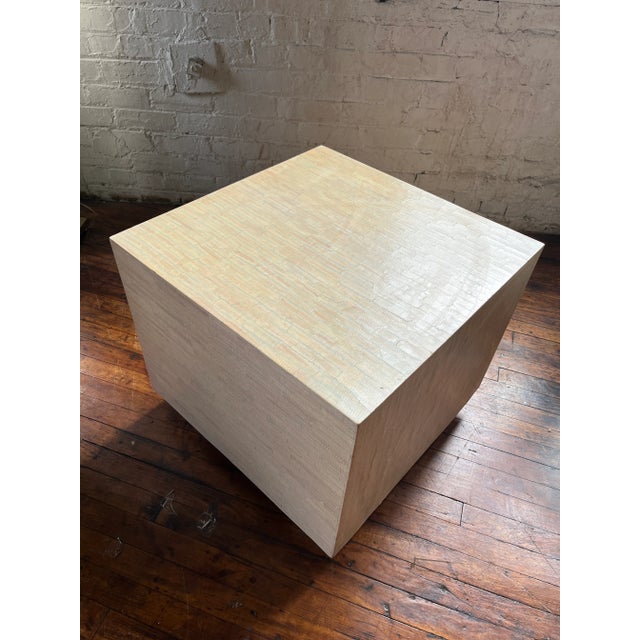 Motivated Seller: 1980s Postmodern Beige Cube Table on Chrome Feet For Sale - Image 9 of 13