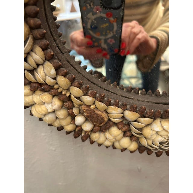 Shell Adorned Antique Oval Mirror From Nantucket For Sale - Image 4 of 8