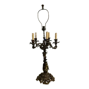 Antique French Bronze Nude Figural Candelabra Table Lamp