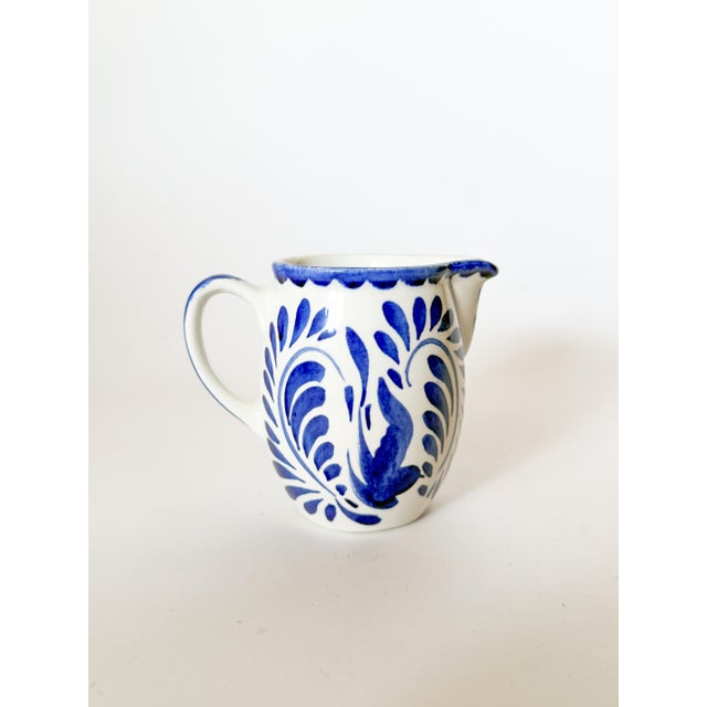 Mexican Vintage Anfora Mexico Puebla Blue Creamer Pitcher For Sale - Image 3 of 7