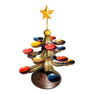 Late 20th Century Metal Christmas Tree Tea Light Holder For Sale