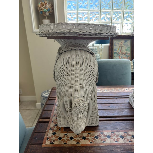 Mario Lopez Torres Vintage Whitewashed Wicker Elephant Garden Stools or Side Tables – A Pair For Sale - Image 4 of 12