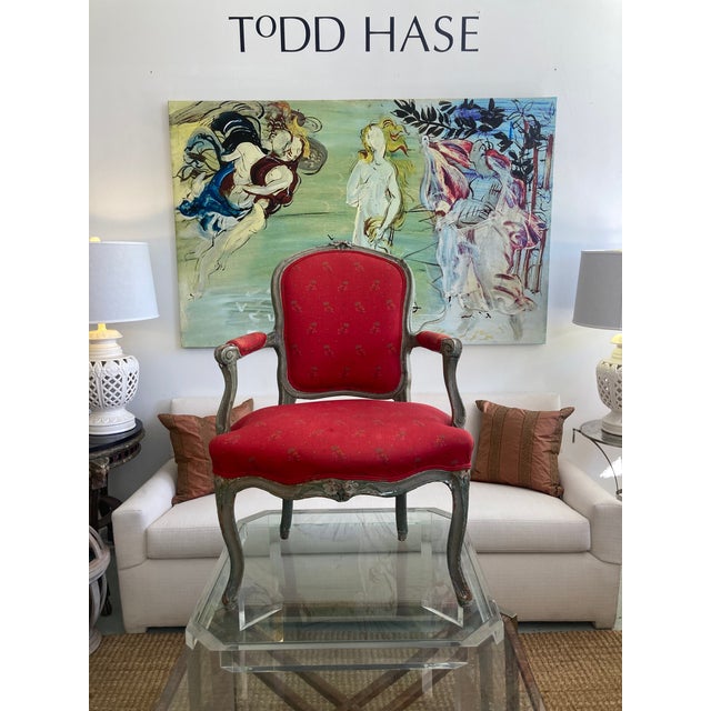 18th Century French Louis XV Fauteuil made with peg construction. Original hand painted finish. Beautiful original 18th...