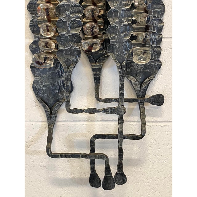 Black Brutalist Aplique in Wrought Iron and Glass, 1960s For Sale - Image 8 of 18
