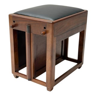 Art Deco Amsterdamse School Stool with Adjustable Leather Seat, 1920s For Sale