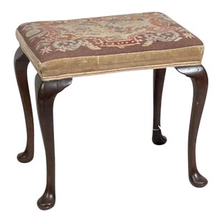 Antique 19th Century Georgian Mahogany Stool With Needlework Petit Point Cover For Sale