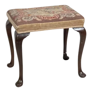 Antique 19th Century Georgian Mahogany Stool With Needlework Petit Point Cover