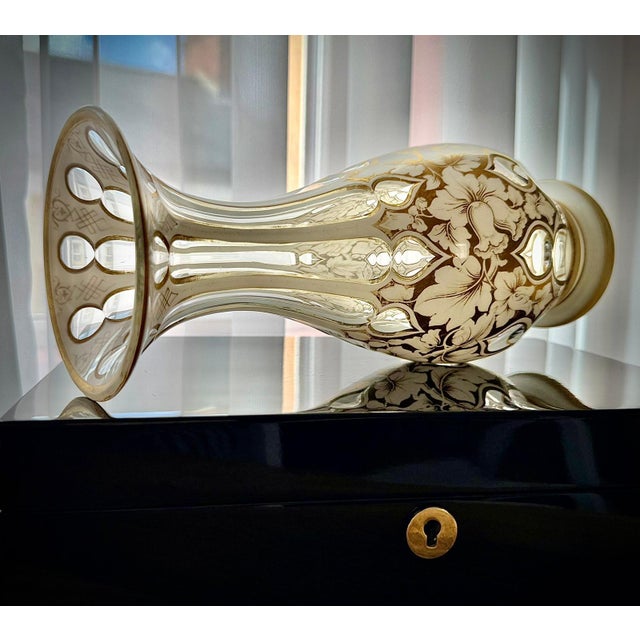 Antique Bohemian White Overlay Gilded Glass Vase, 1800s For Sale - Image 15 of 18