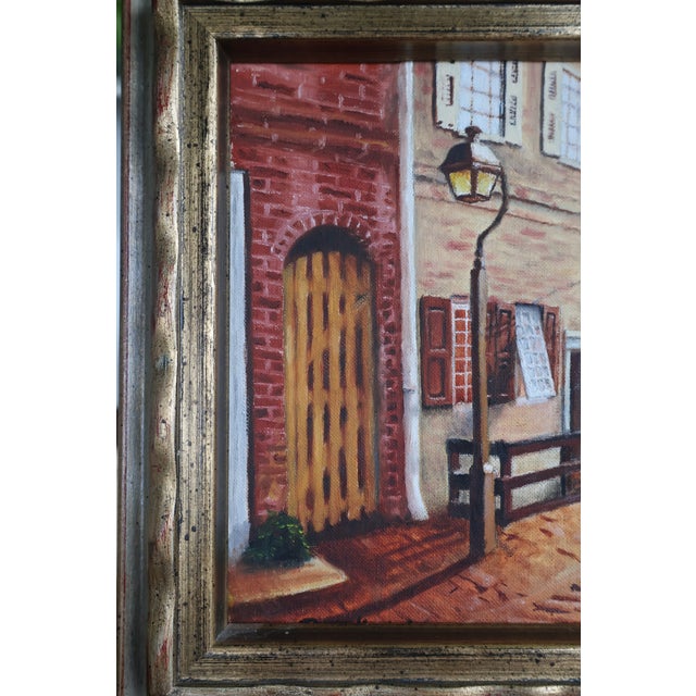 Vintage Roger Merkel Signed Cobblestone Street Oil Painting—Gilt Framed For Sale In Washington DC - Image 6 of 15