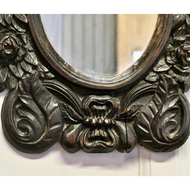 Gothic Carved Oak Oval Mirror For Sale - Image 3 of 7