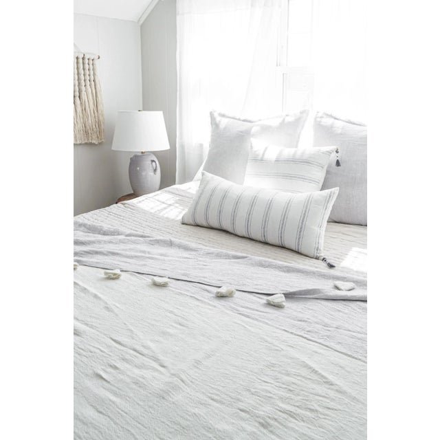 Modern White With Grey Stripes Down Linen Pillow For Sale - Image 3 of 4