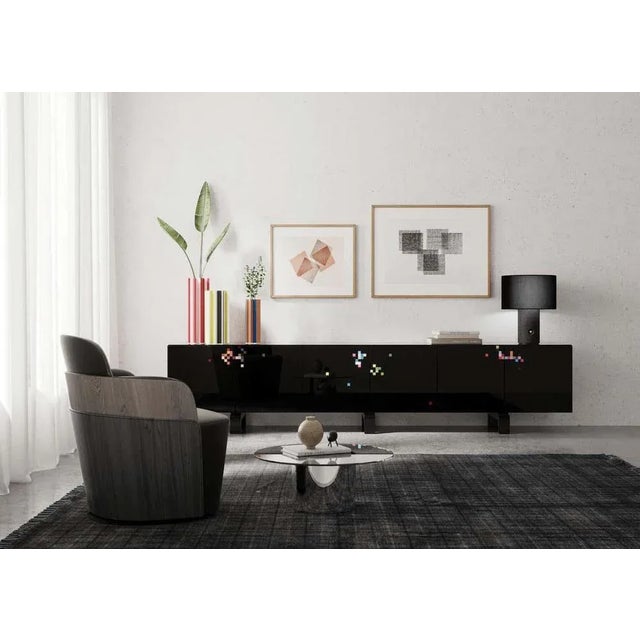 Living room dreams all black cabinet 3m long with matte lacquered finish materials: beech, glass dimensions: d 51 cm x w...