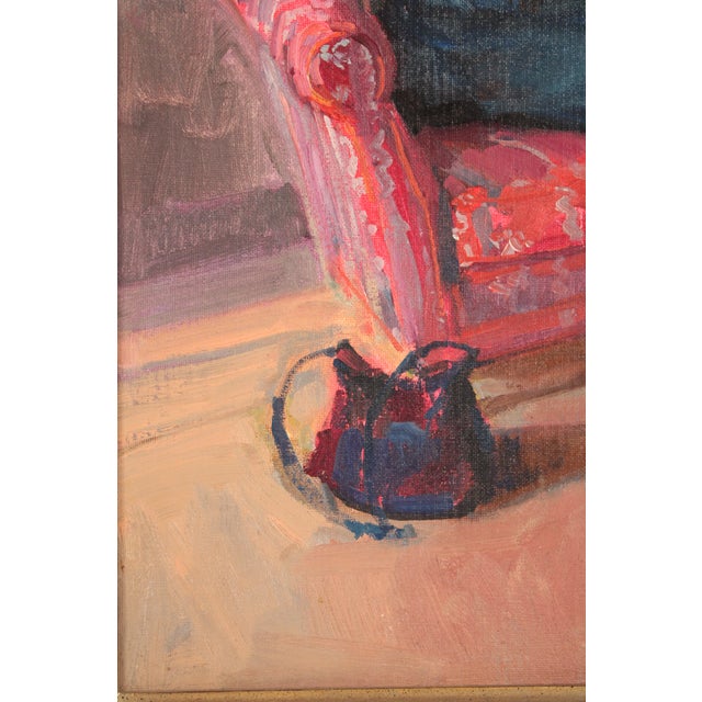 1960s Interior Painting of a Blonde Girl on a Red Sofa by Donald Putt Putman (1926-2007) For Sale - Image 5 of 11